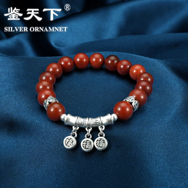 925银手链 [鉴天下] 古法珠竹节手链06200195百搭