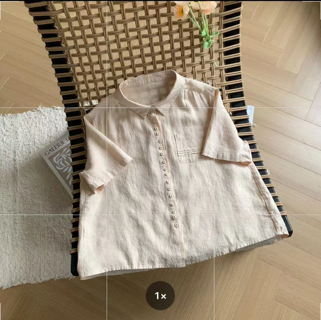 素心轻奢 2025夏季亚麻文艺减龄气质衬衫女翻领宽松纯色衬衫上衣