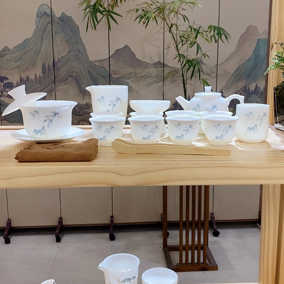 【墨城】羊脂玉瓷高山流水16头