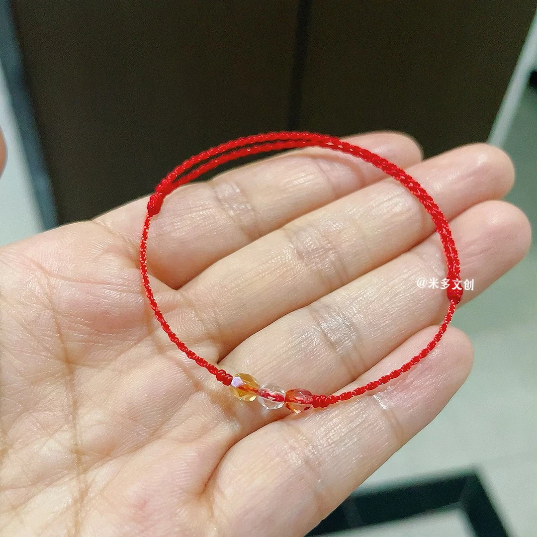 非金属布艺手链 甜美风红绳手链炫彩珠珠手链配饰品百搭手绳