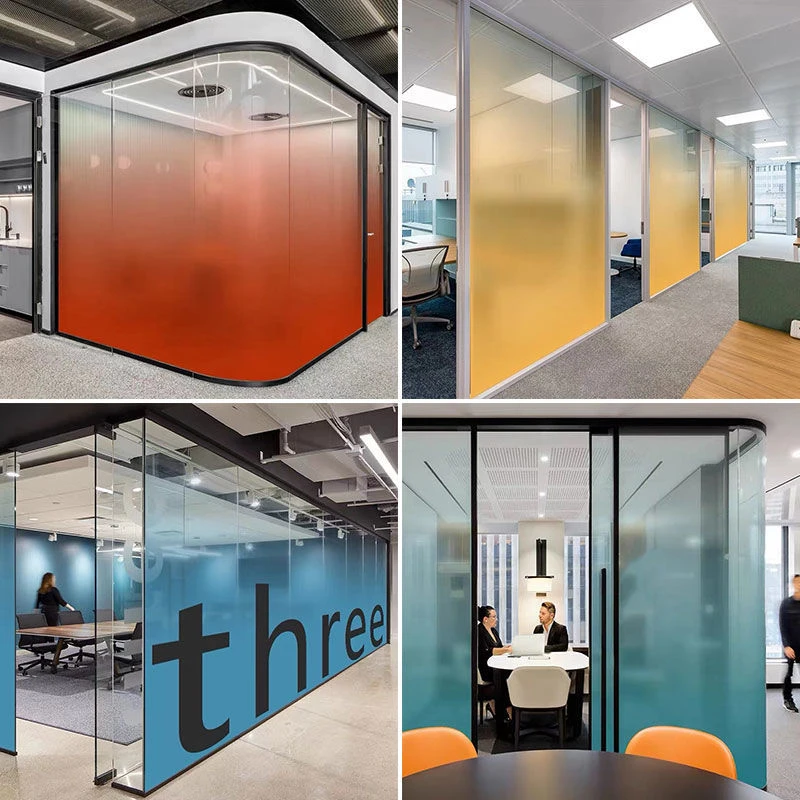 定制彩色渐变办公室玻璃贴膜艺术透明变色半遮挡防撞静电贴纸装饰