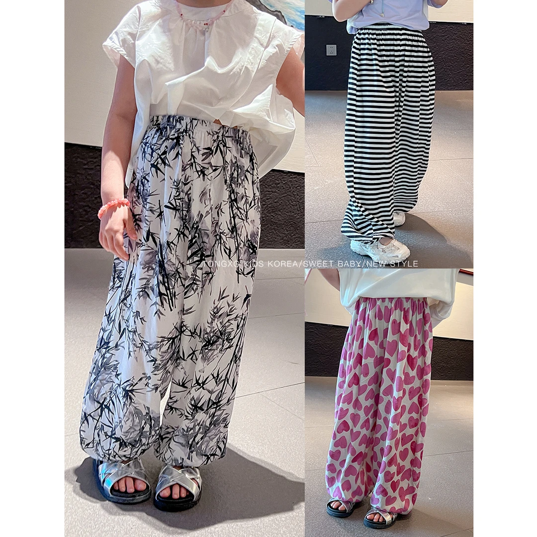 设计师品牌【潼小乖】2025新款中大女童夏季爱心条纹防蚊裤kt135