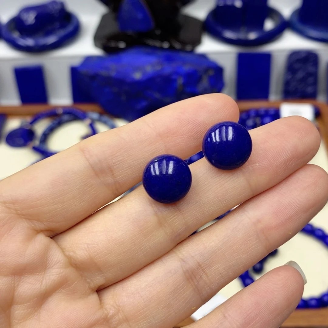 青金石耳饰银S925镶嵌