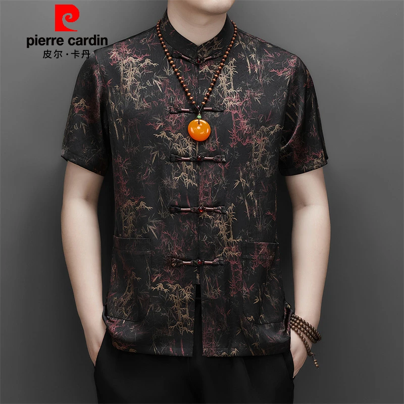 皮尔卡丹高端中老年短袖唐装男夏季中国风爸爸装休闲舒适半袖上衣