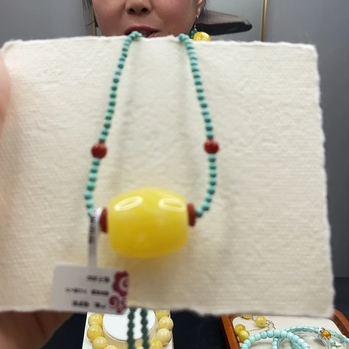 蜜蜡套链未镶嵌天然蜜蜡桶珠锁骨项链