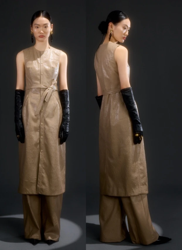 B114小众设计师3D花卉无袖马甲连衣裙