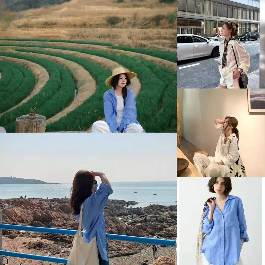 亚麻白色大版衬衫防晒老钱风宽松版型气质时尚百搭遮阳