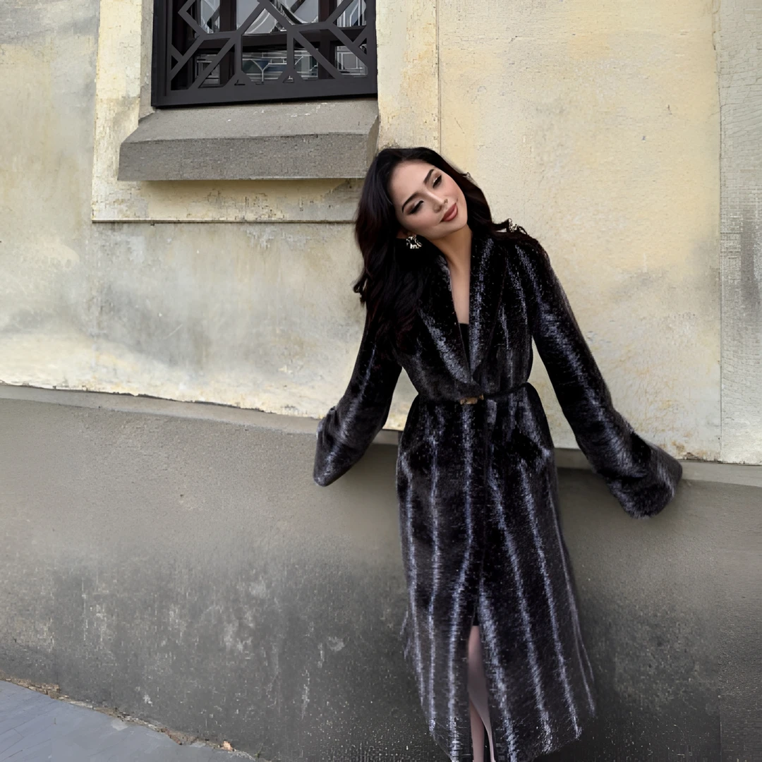 人造皮草 【INNA NAVID】星空轻奢气质长款仿皮草外套法式