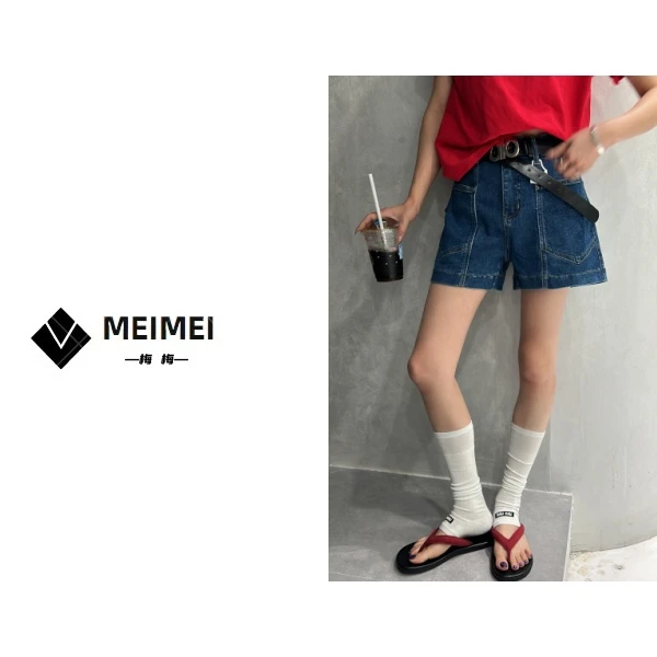 XMM【高腰立体裁剪牛仔短裤】时尚百搭潮流显瘦阔腿宽松夏季GZ99061