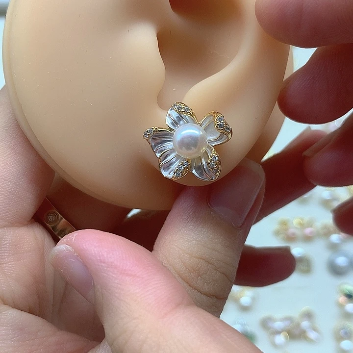合金淡水珍珠耳饰