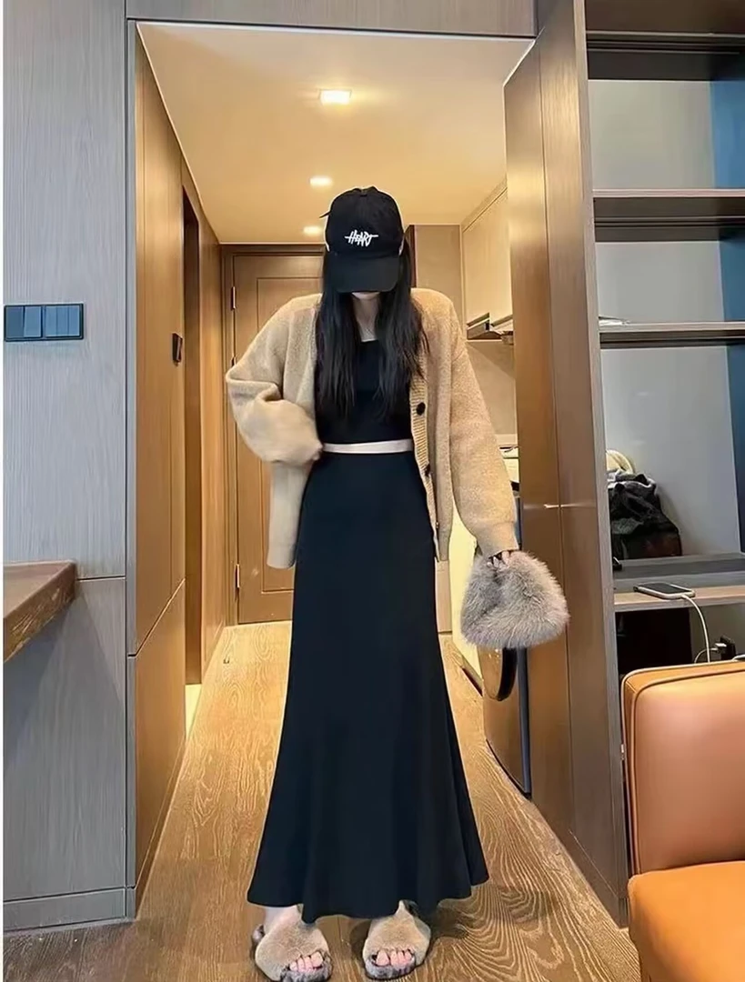 【两个长度】【两个厚度】小个子高腰气质时尚秋冬加厚法式中长鱼尾裙