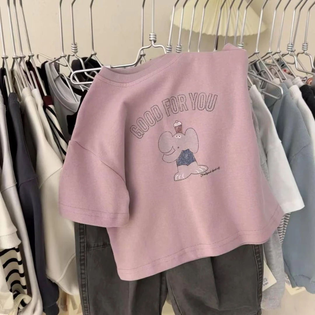 儿童纯棉短袖t恤夏季新款韩系百搭儿童装中小童圆领卡通半袖上衣