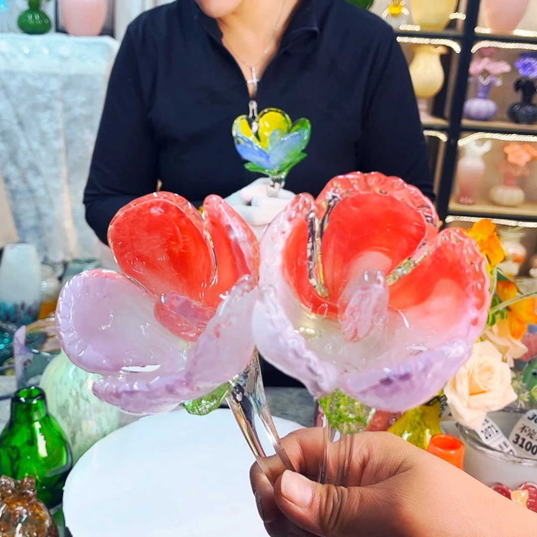 空***后琉璃两朵樱花不完美家悦琉璃工艺品