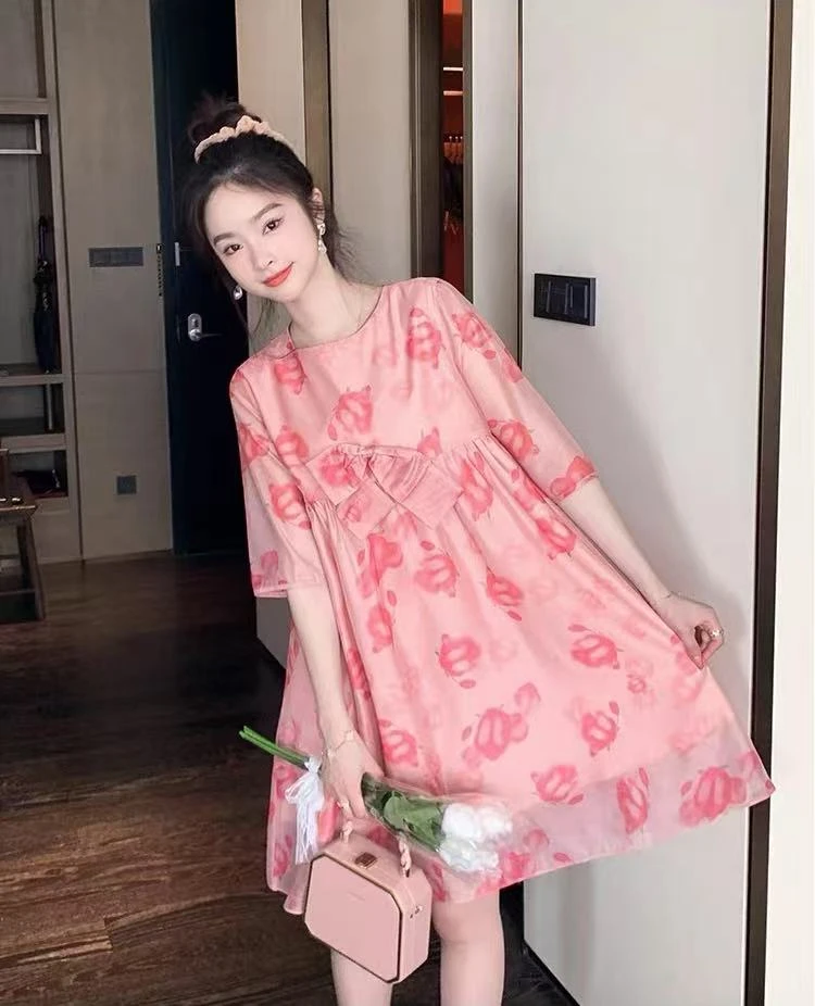 【轻奢•伊莉S】NN1619新款显瘦韩版减龄连衣裙夏季印花ins