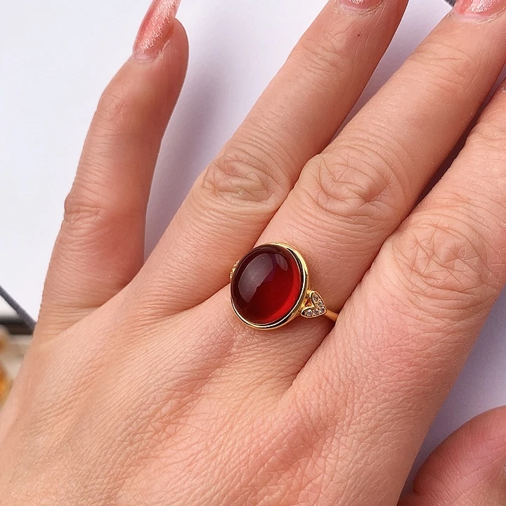 血珀戒指银S925镶嵌戒指