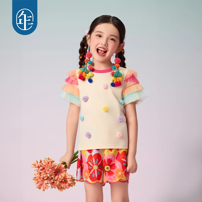 年衣童装儿童短袖T恤女童2025年夏季新款上衣民族风原创套头圆领