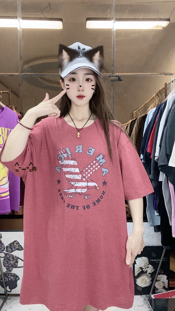 外贸特体大码T恤砖红色老鹰