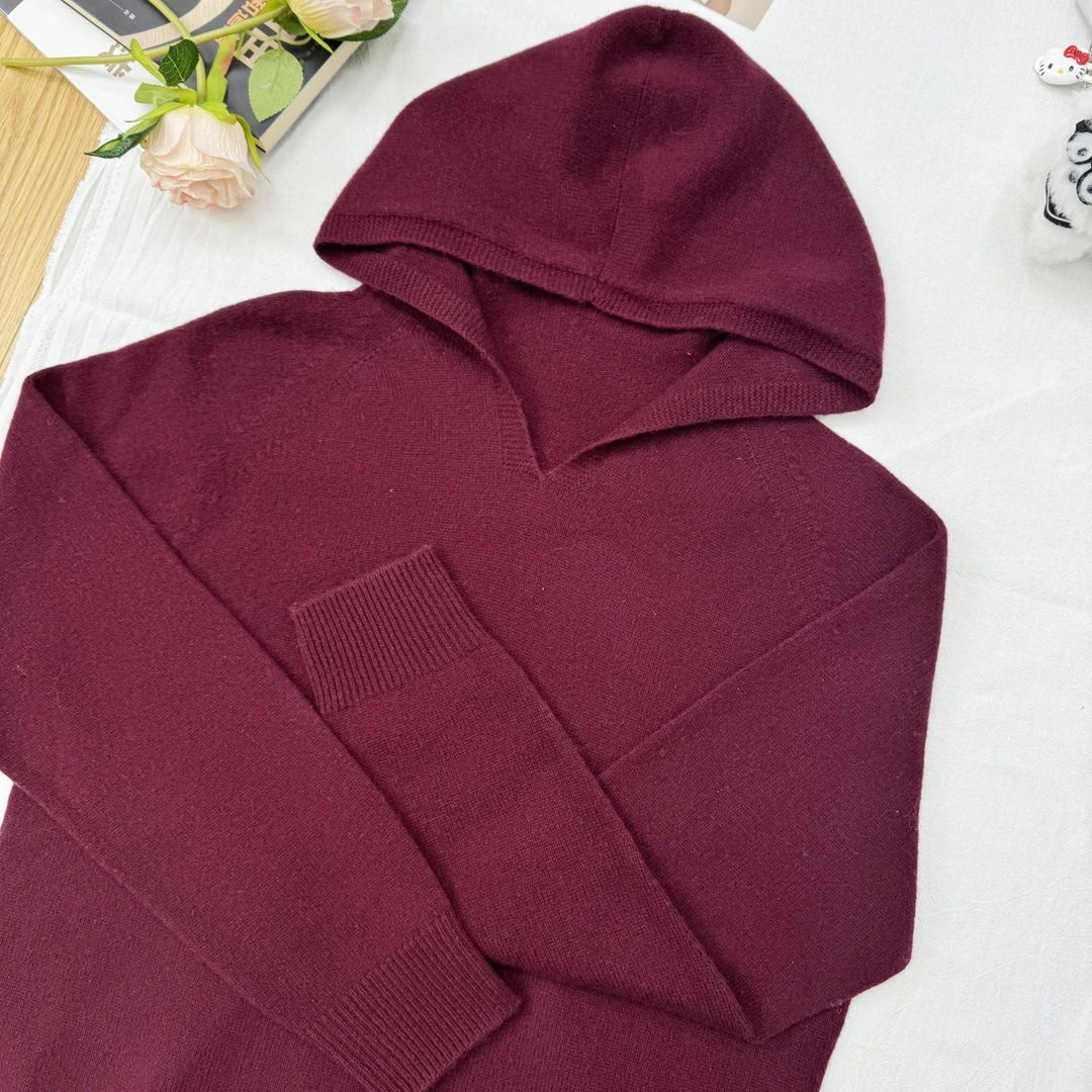 100绵羊毛针织帽衫女士百搭休闲长袖外套内搭上衣M203