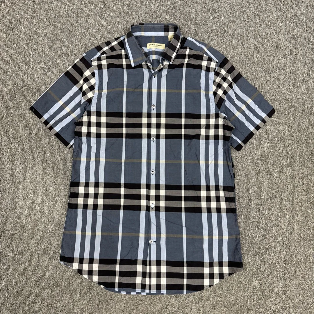 99新 BURBERRY/博柏利 13402425 Burberry巴宝莉格纹短袖衬衫 S码