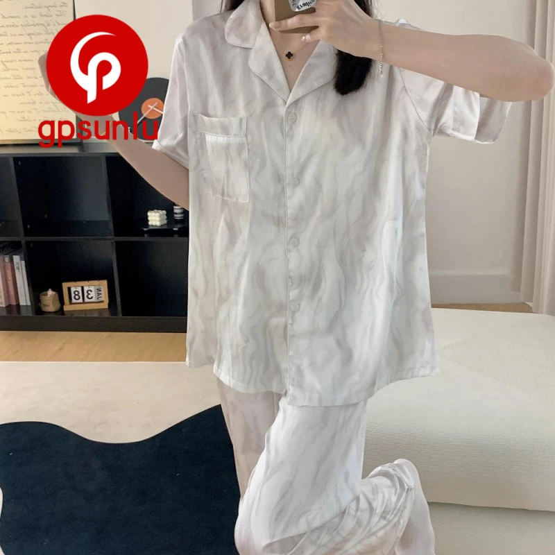 gpsunlu冰丝睡衣女2025夏季新款短袖长裤凉感高级感家居服开衫
