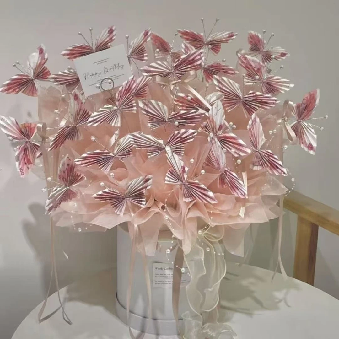 抱抱桶蝴蝶花diy全套材料包有钱花手工花钱做的花束创意节日礼物