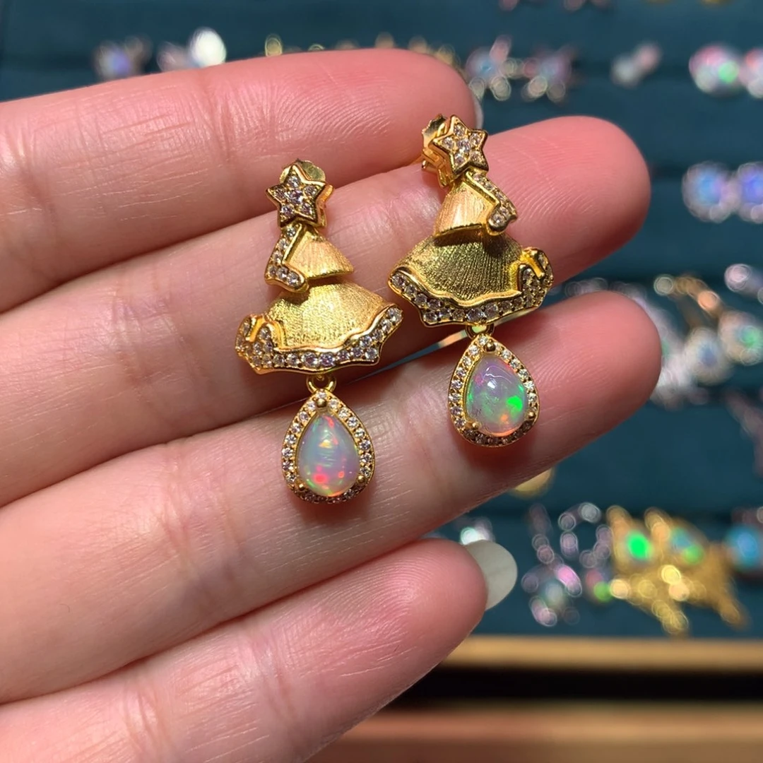 银S925镶嵌欧泊耳钉款式