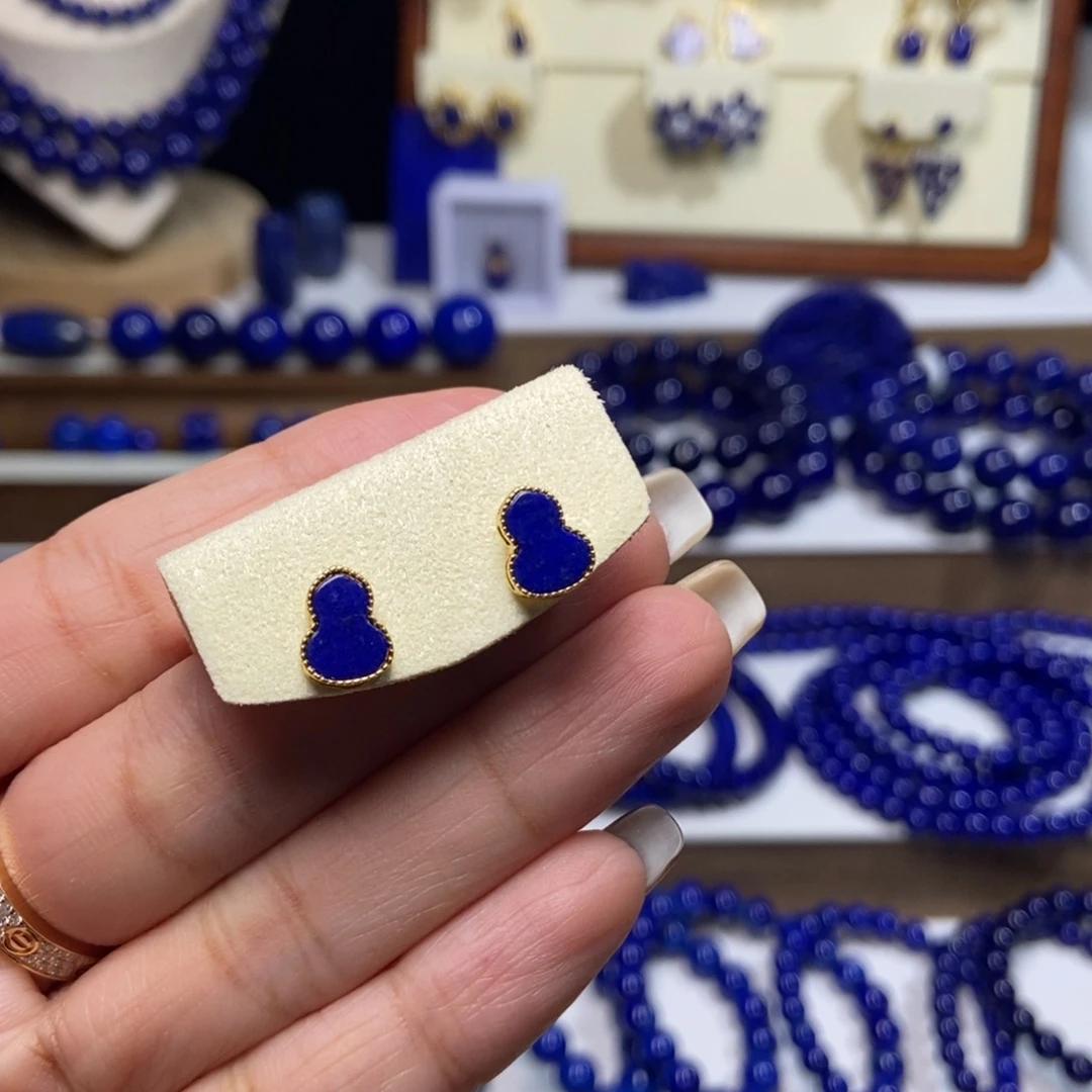 青金石银S925镶嵌葫芦耳钉