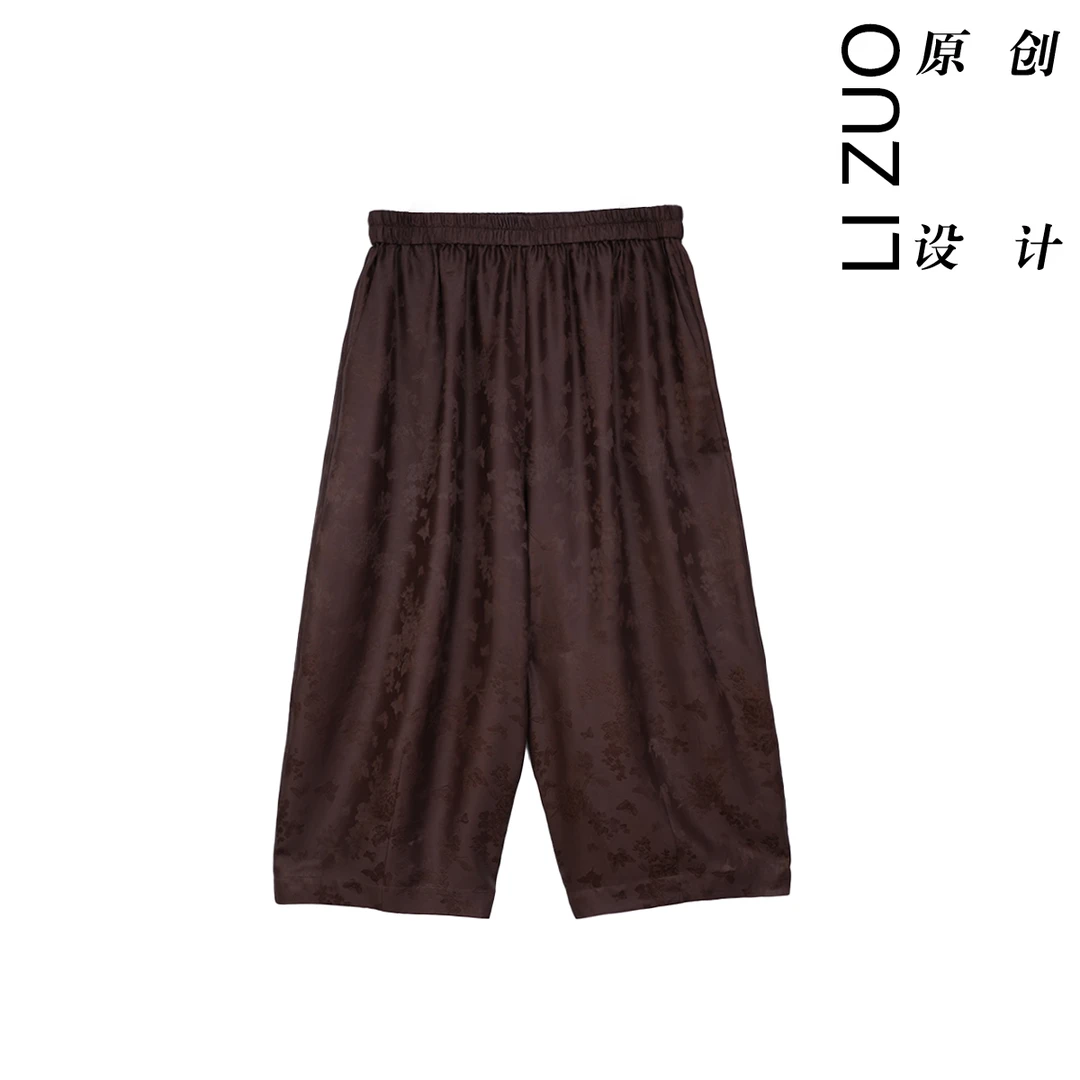 大码胖mm国风新中式25姆米花萝香云纱松紧腰奶奶裤9385