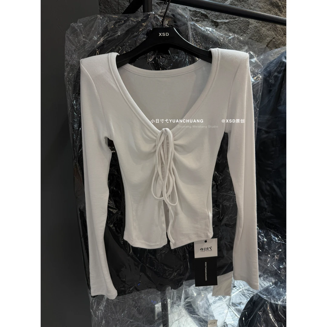 XSD福秒（9XSD66293#） 小心机设计 抽绳V领长袖T恤9-1