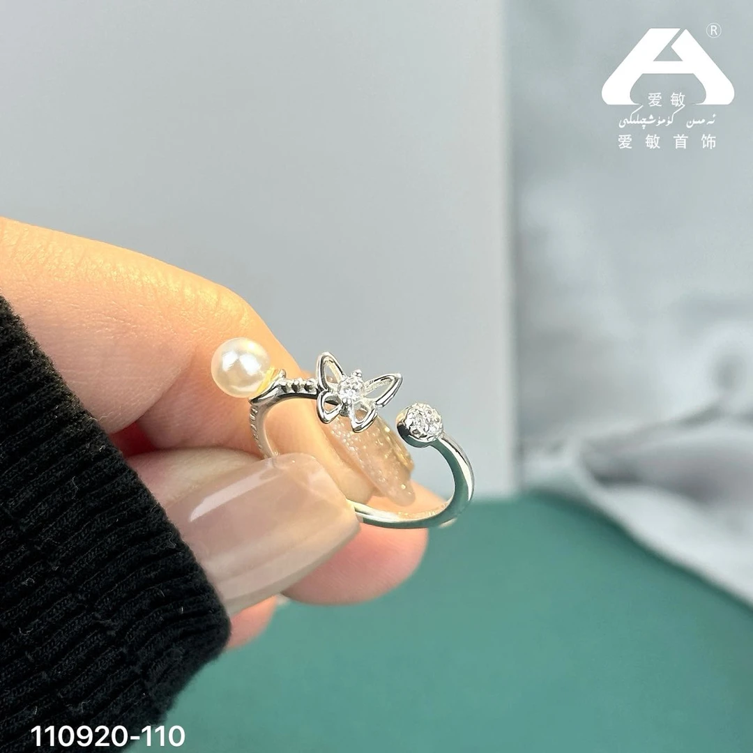 足银仿珍珠戒指 爱敏首饰戒指110920