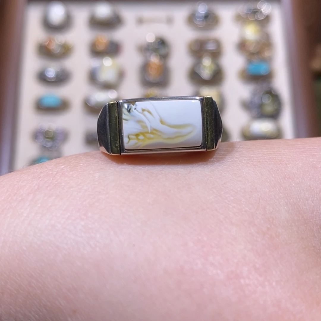 银S925镶嵌琥珀戒指戒指