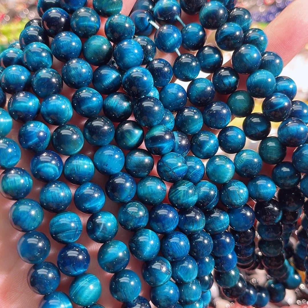 玛瑙/玉髓未镶嵌珠宝半成品A货蓝虎眼一条10mm