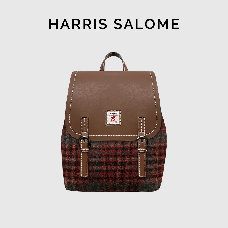 Harris Salome粗花呢面料格纹复古双肩包