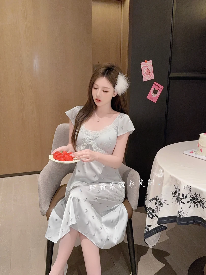 【四号链接-冰丝】带胸垫睡裙女夏季新品蕾丝纯欲舒适显瘦女士气质