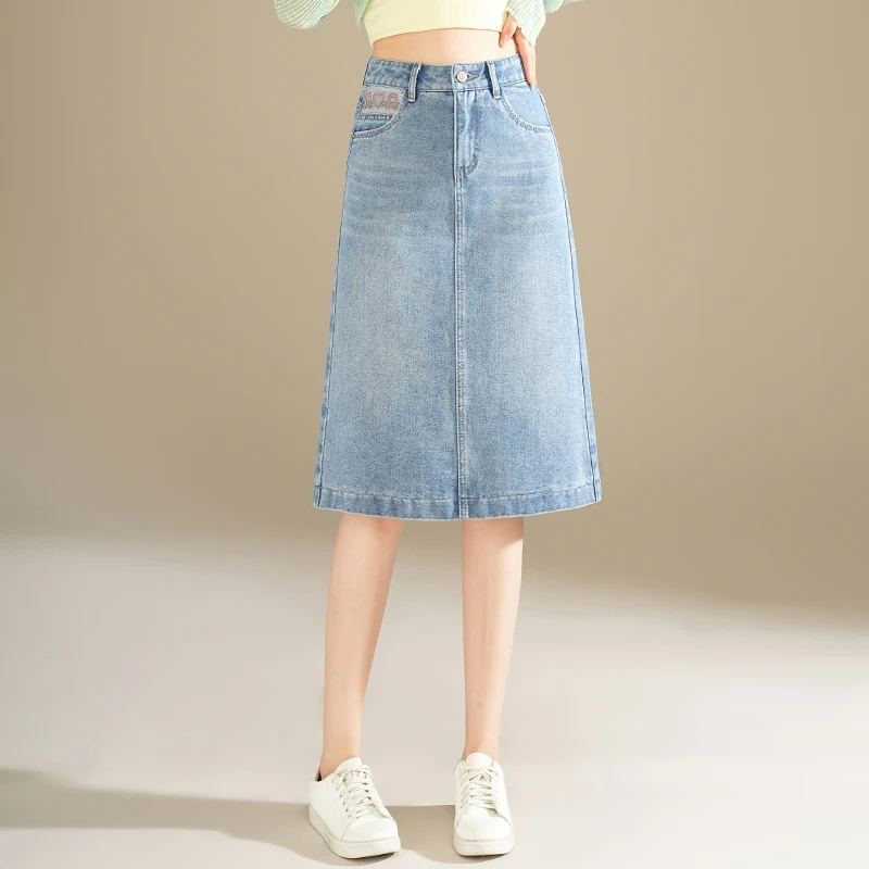 浅蓝色牛仔半身裙女夏季薄款2025新款高腰显瘦Aa字中长款包臀裙子