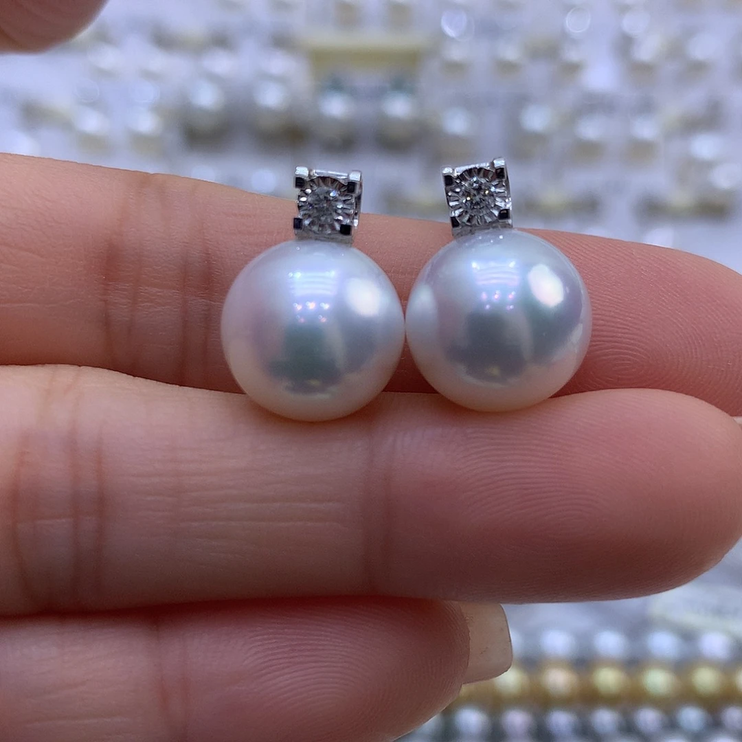 耳饰海水珍珠18K金镶嵌12-13mm澳白