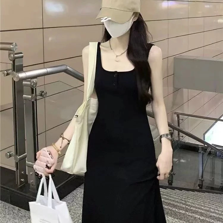 夏季薄款针织吊带连衣裙背心裙女韩系修身显瘦长裙