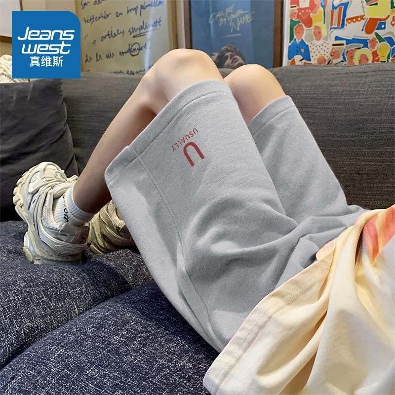 真维斯麻灰色纯棉短裤女款夏天胖mm大码显瘦直筒休闲五分裤子女