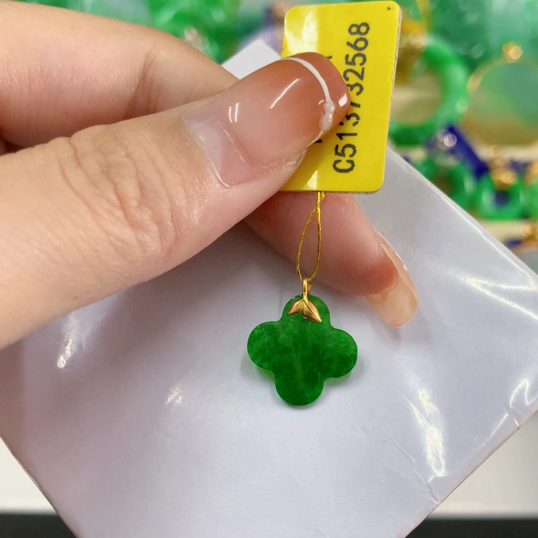 吊坠(不含链)18K金镶嵌翡翠