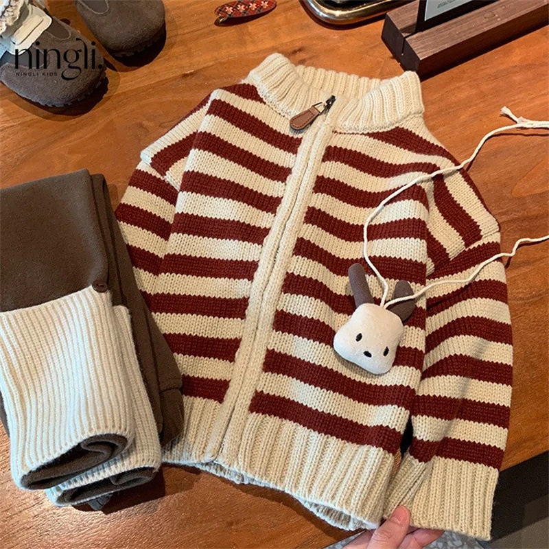 女童毛衣外套新款韩系秋冬季小童女宝宝洋气加厚针织开衫套裝