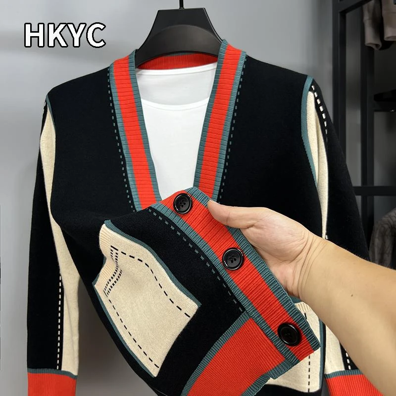 衫男针织衫拼接撞色毛衣外套秋季男装修身潮流青年时尚休闲 薄款