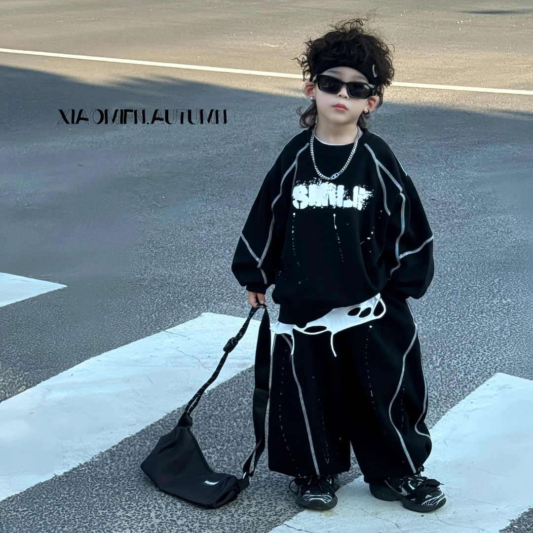 现货~韩版男童套装2025秋季新款外套裤子儿童洋气潮酷宽松Q580330