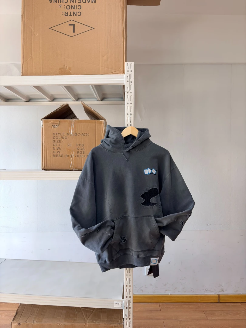 现货日单 SAVAGE S SHIRT LS 破坏水洗做旧补丁卫衣