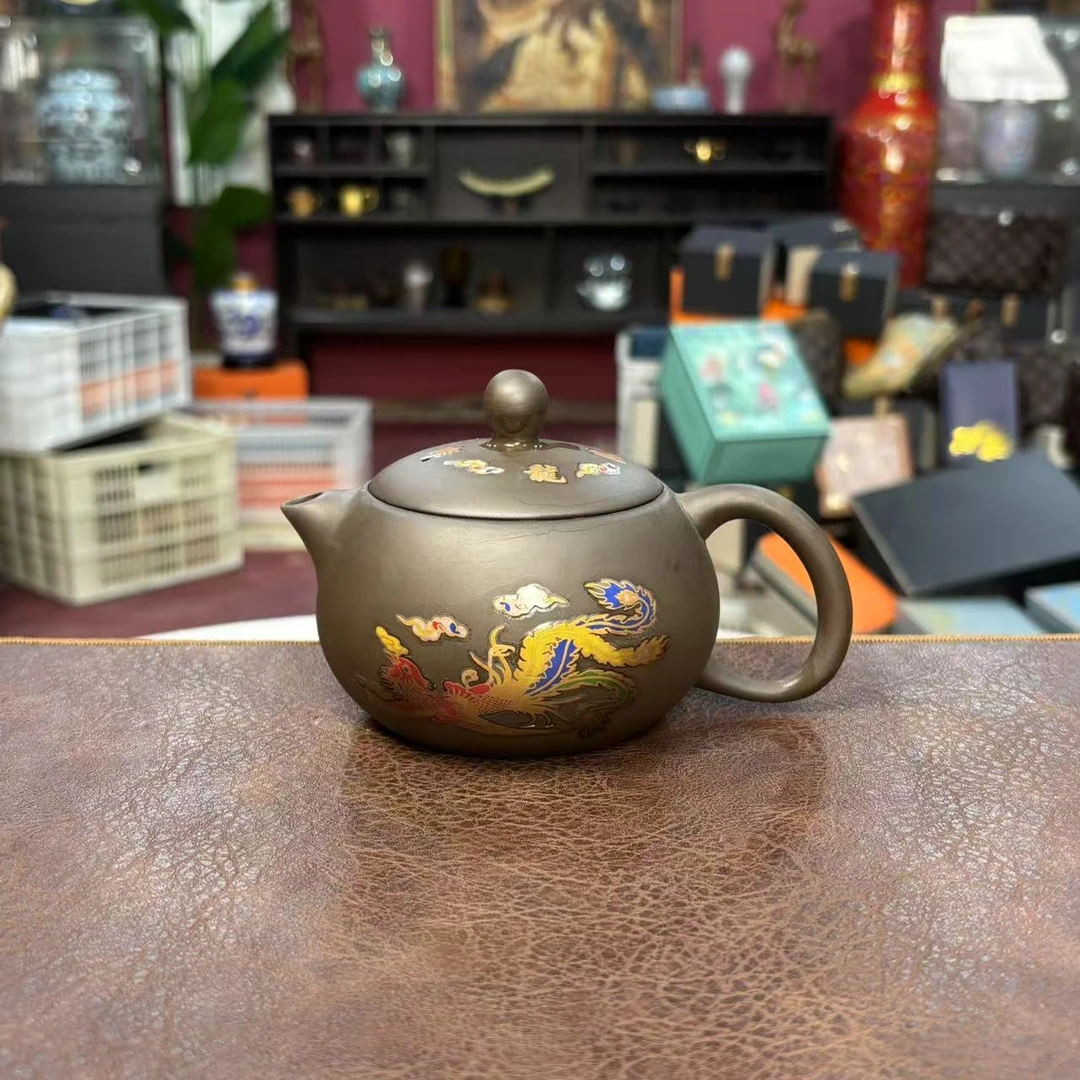 龙凤呈祥黑泥紫砂凤鸣小泡壶