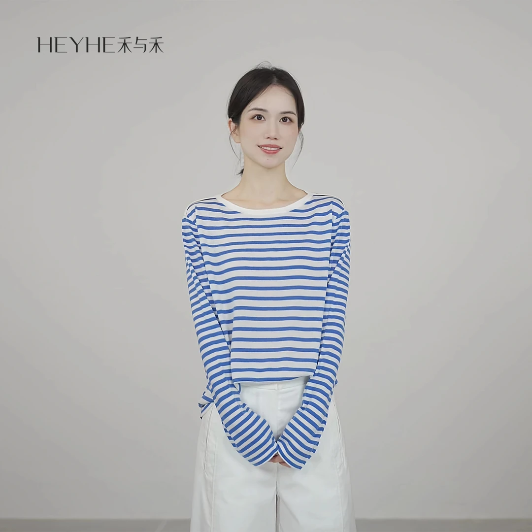 小禾【苍穹】莱赛尔桑蚕丝混纺薄款条纹夏季针织上衣