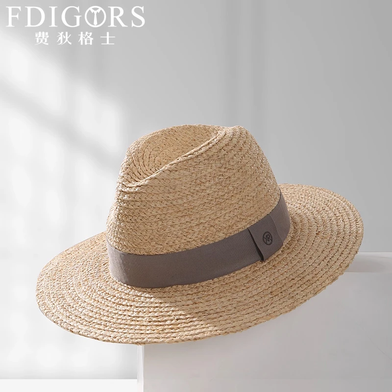 FDIGORS拉菲草帽男款夏季休闲草编大檐防晒爵士礼帽大头围遮阳帽