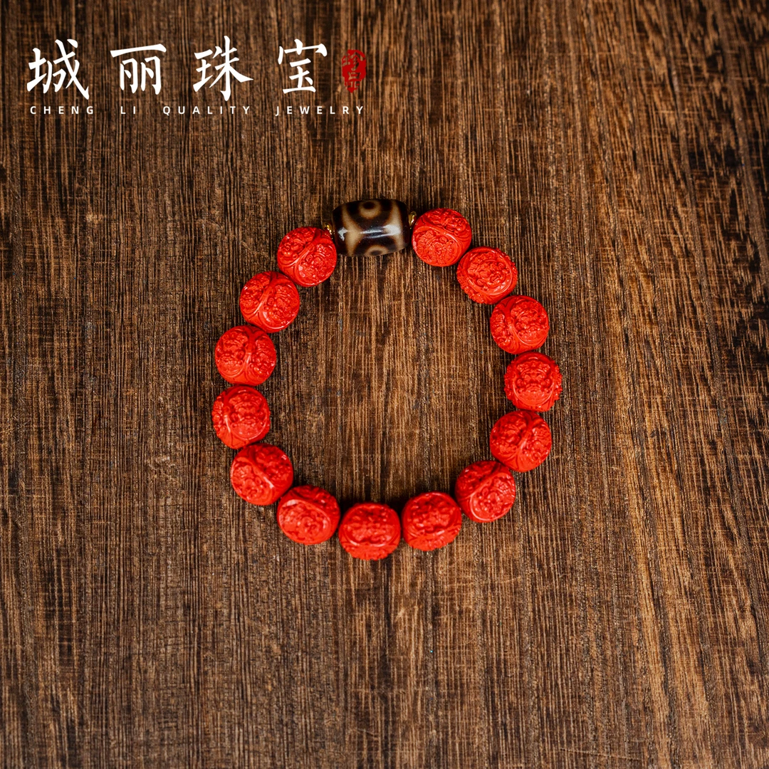 天然辰砂【城丽】黑才才三圆手串/条FL-3081