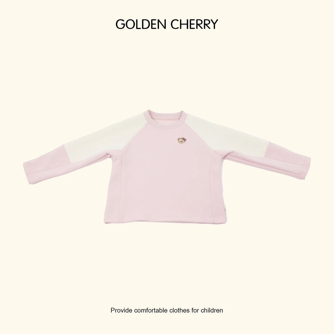 【Golden cherry】女童粉色蝴蝶结小熊刺绣拼色洋气卫衣QDD088