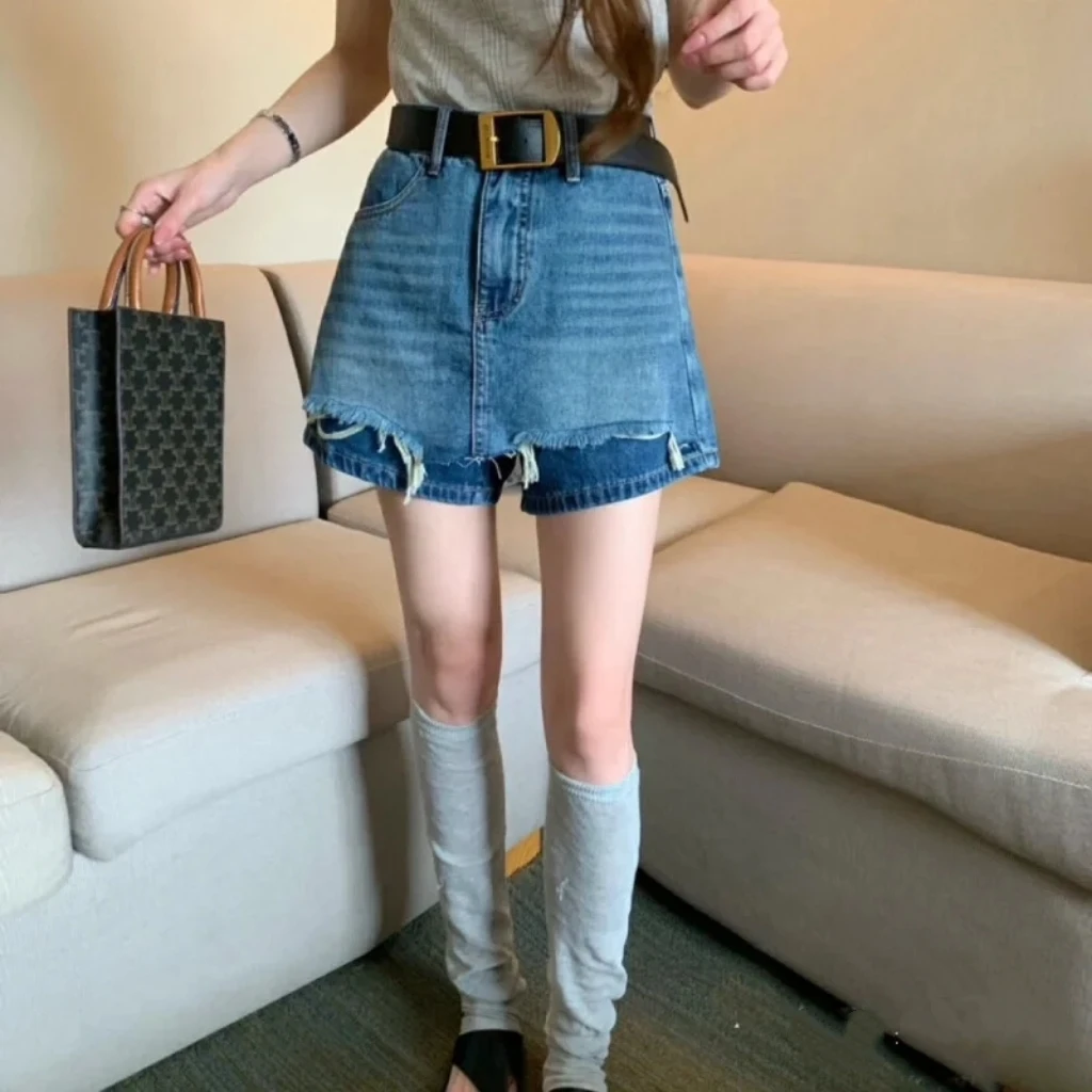 毛边牛仔裙裤时尚百搭潮流显瘦洋气夏季宽松复古休闲小个子短裤女