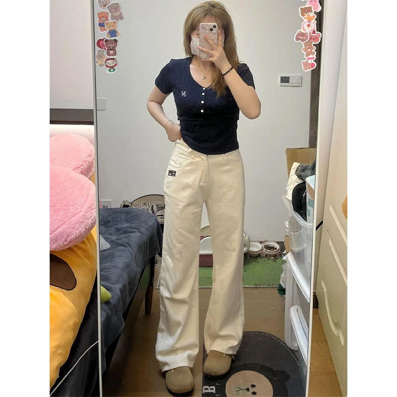 300斤特大码女装胖mm时尚刺绣感直筒拖地裤女百搭甜美阔腿牛仔裤